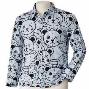 Reason Mens Teddy Bear Graphic Button Up Shirt Blue Black OX-3 XL